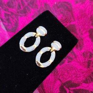 Silver Glitter And Gold Tone Striped Mini Pierced Earrings.